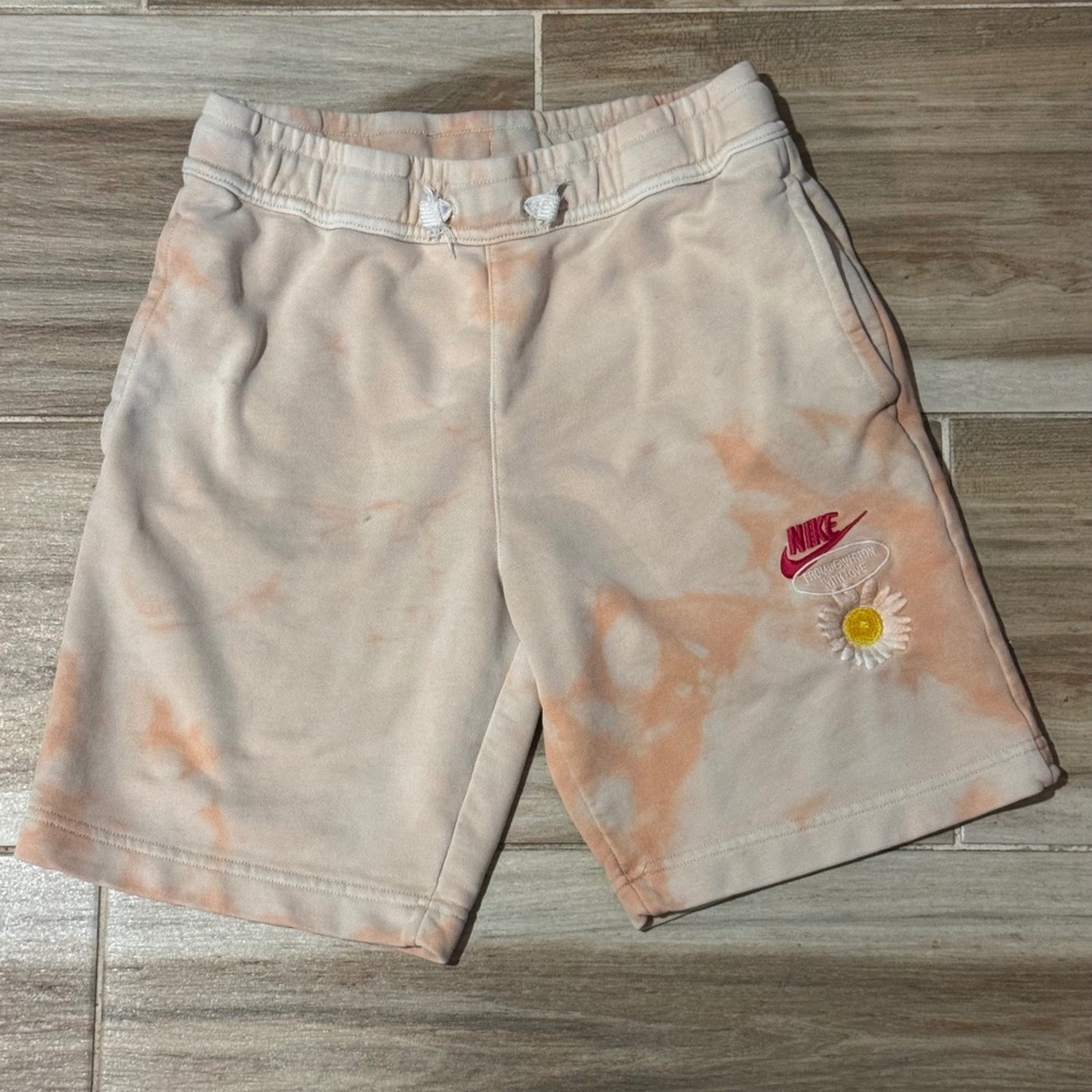 Nike Kids Orange Tie Dye French Terry Daisy Shorts DN3839-693 Large